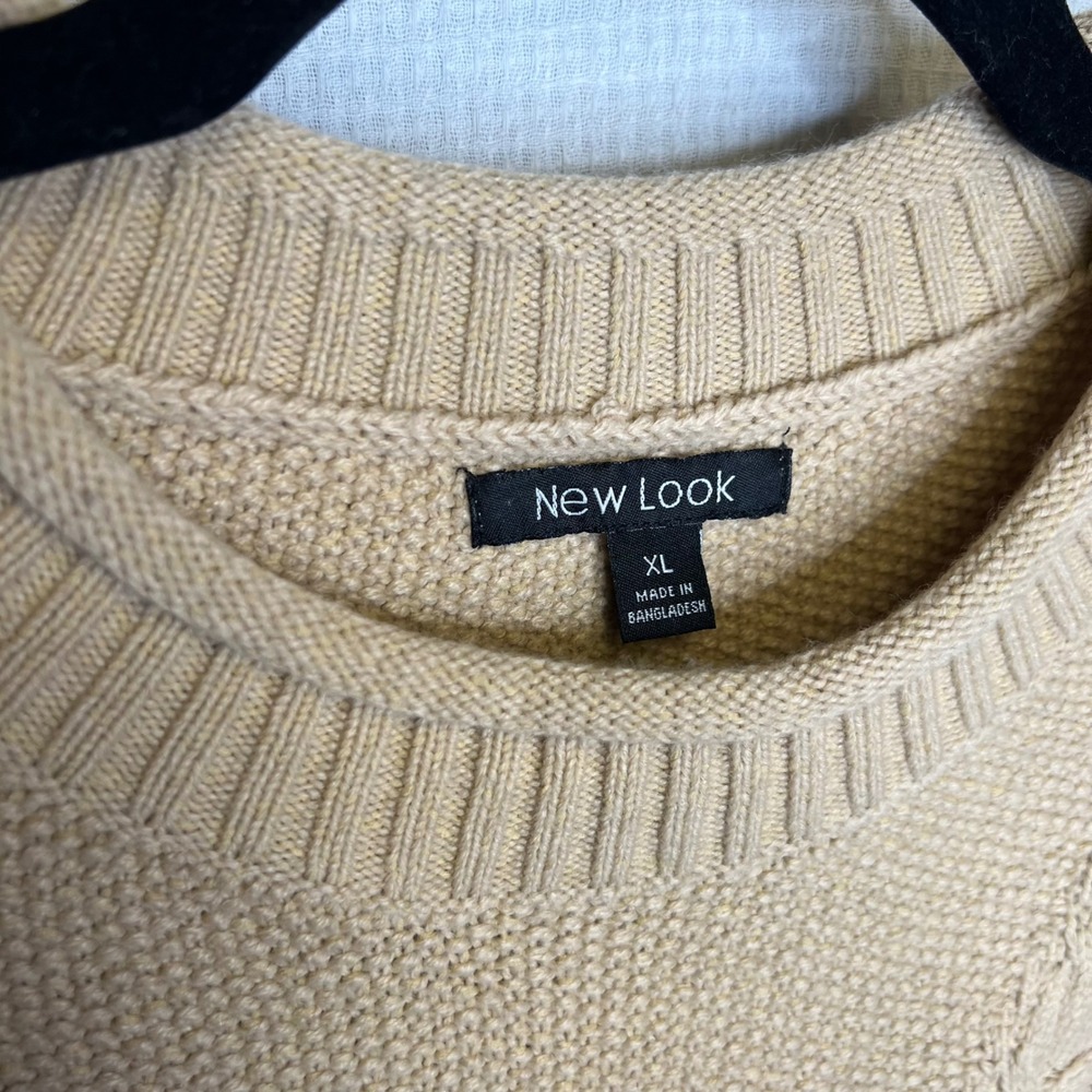 New Look Womens XL Beige Cable‎ Knit Fringe Sleeve Crew Neck Sweater - Picture 3 of 5